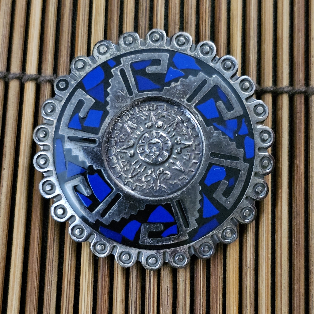 925 Silver Taxco Mexico Inlaid Pendant Brooch Vintage 90$